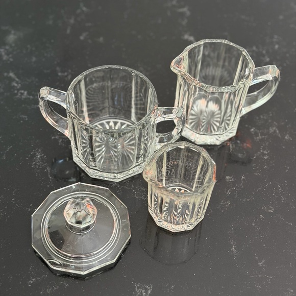 Vintage Clear Glass Sugar and Creamer Set with Small Pitcher - Picture 3 of 4
